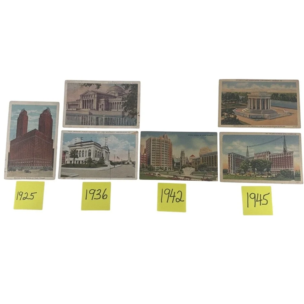 Lot of Postcards 1925-1945 U.S. Historic Buildings Landmarks Stamped 6 Total VTG